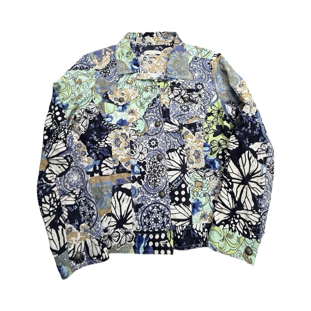 Christopher & Banks Jacket Womens M Multi Patchwork Cotton Blend Boho